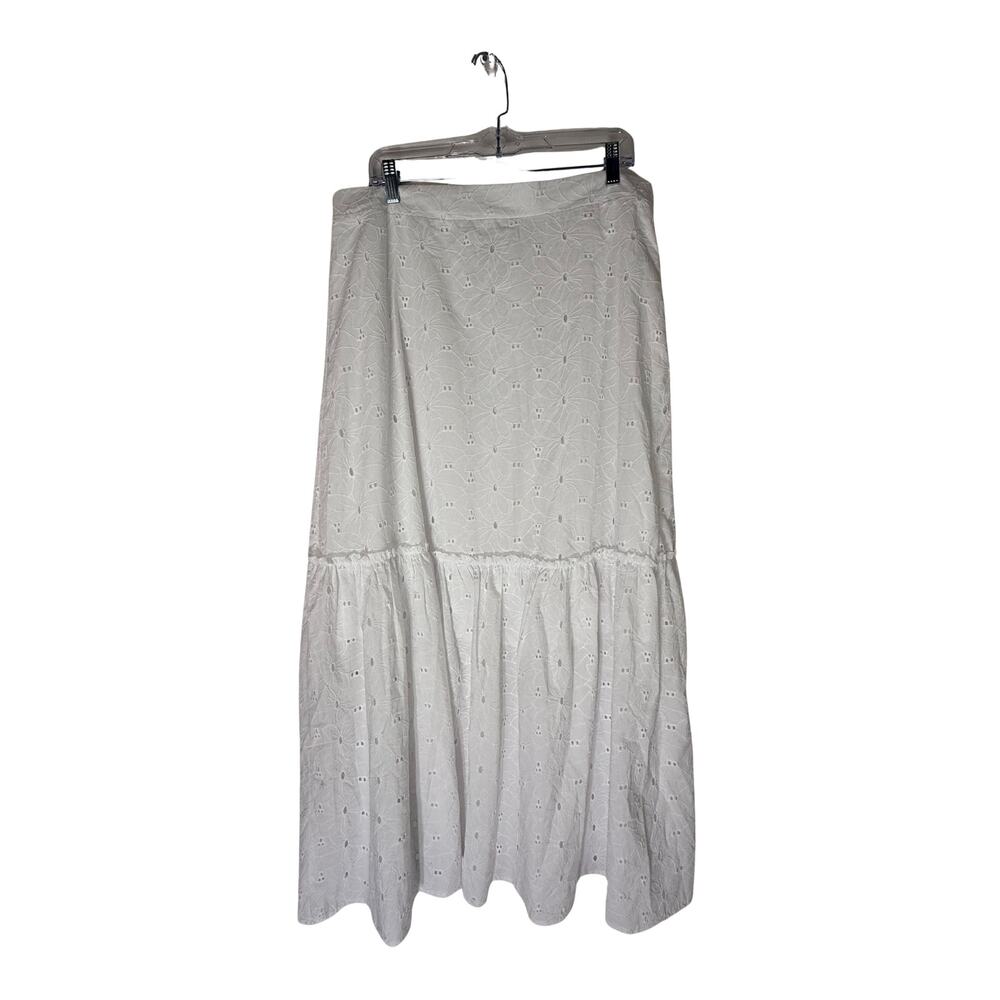 NWOT Calypso White Eyelet Flower Design A-line Cotton Prairie Maxi Skirt Size XL